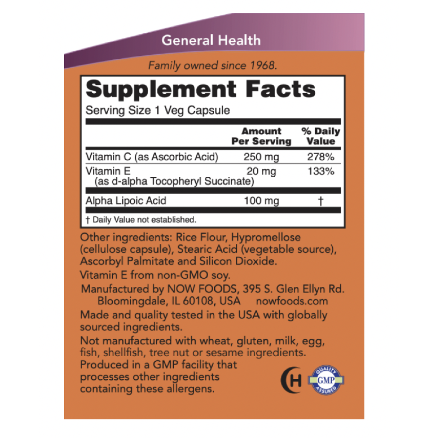 Alpha Lipoic Acid 100 mg 60 veg capsules NOW