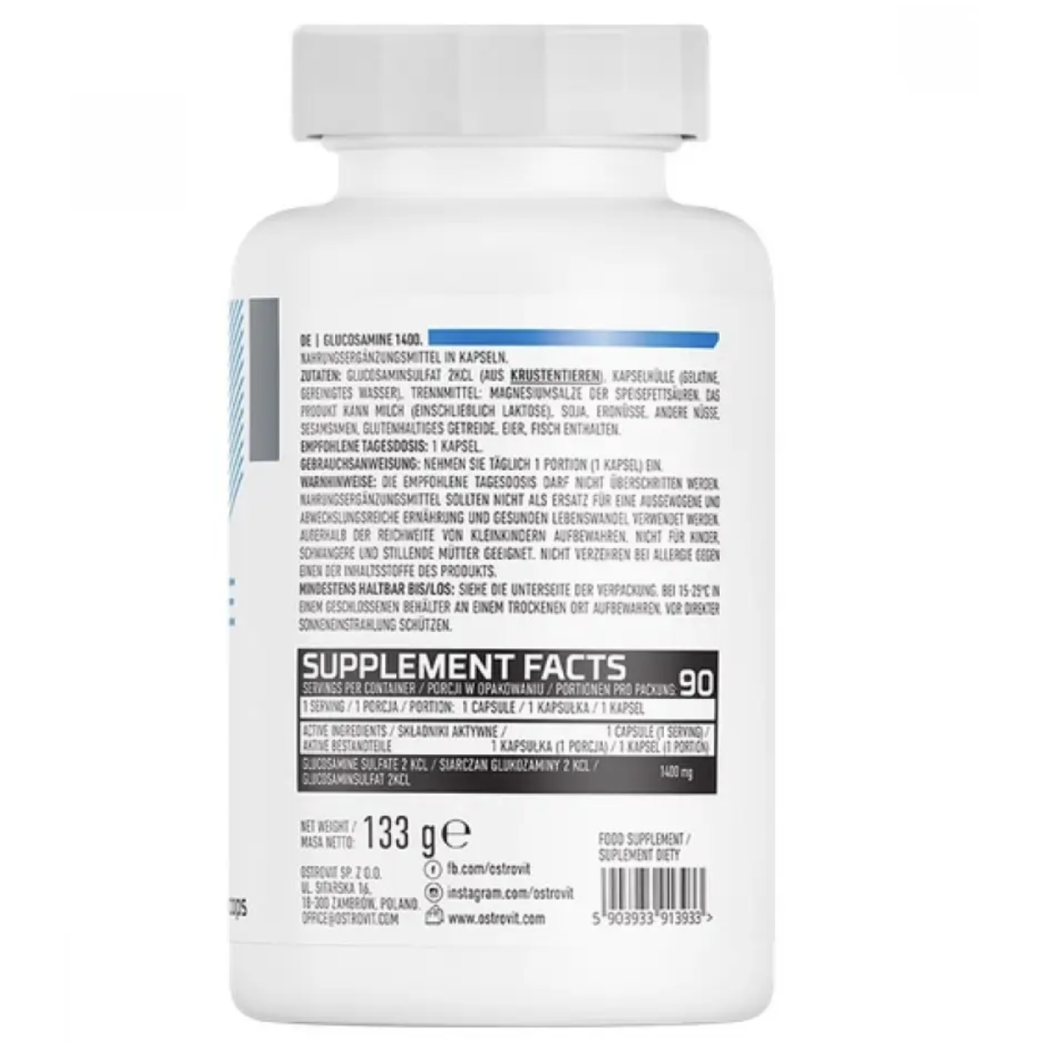 OstroVit Glucosamine 1400 mg 90 капсул, глюкозамін